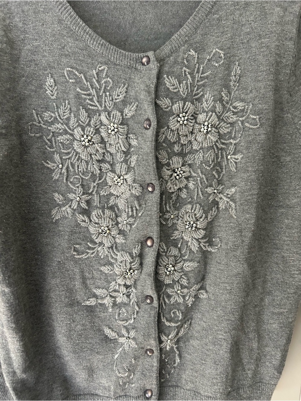 Y2K Spense Large Gray Embroidered Beaded Button Front Cardigan - Picture 6 of 9